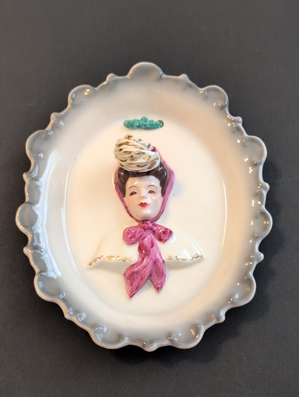 Vintage Florence Ceramic Gibson Girl Pink Scarfed Wall Plaque
